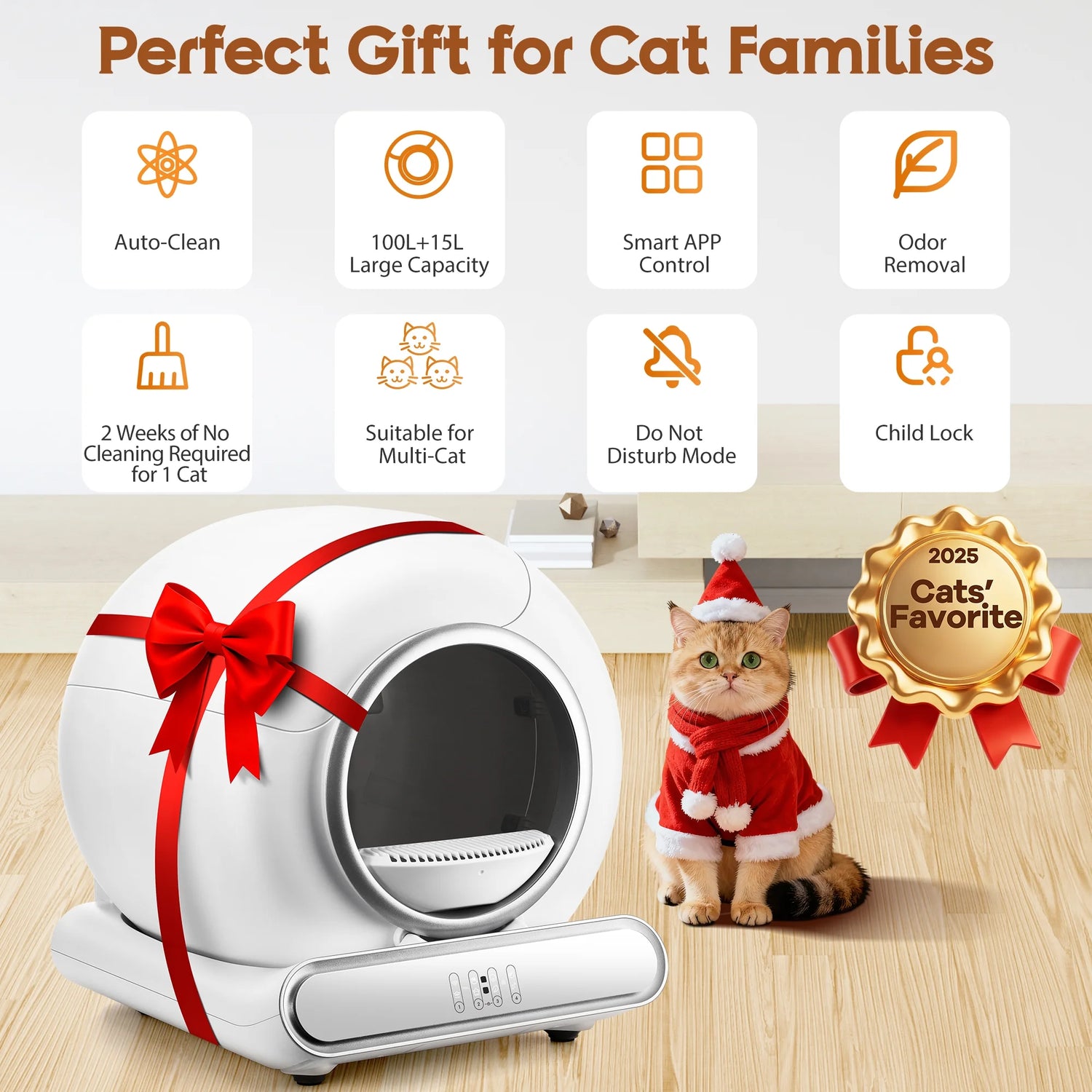 Self Cleaning Cat Litter Box, Automatic Litter Box W/ Liner, Dual Sensor Protection for Multi Cat, APP+ Panel Control, Odor Removal, Health Monitoring, Large Capacity Litter Box