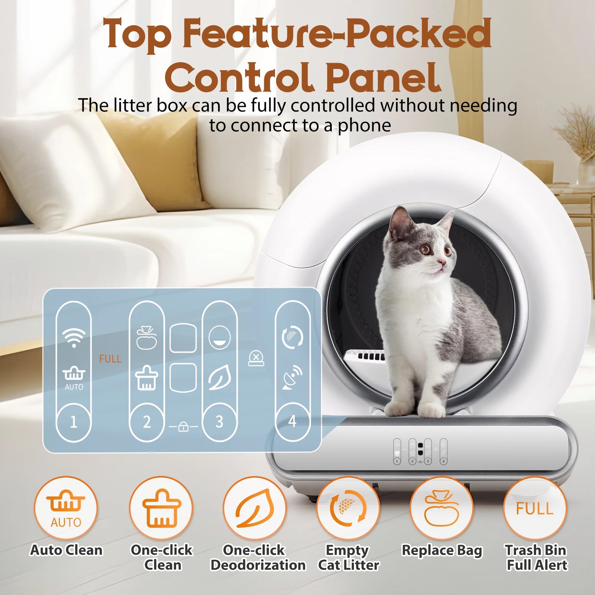Self Cleaning Cat Litter Box, Automatic Litter Box W/ Liner, Dual Sensor Protection for Multi Cat, APP+ Panel Control, Odor Removal, Health Monitoring, Large Capacity Litter Box