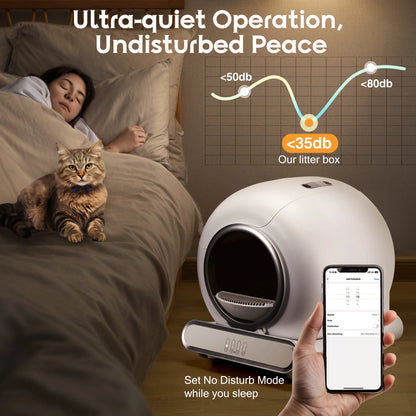 Self Cleaning Cat Litter Box, Automatic Litter Box W/ Liner, Dual Sensor Protection for Multi Cat, APP+ Panel Control, Odor Removal, Health Monitoring, Large Capacity Litter Box